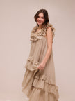 Sleeveless Tiered Ruffle Midi Dress in Natural
