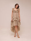 Sleeveless Tiered Ruffle Midi Dress in Natural