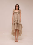 Sleeveless Tiered Ruffle Midi Dress in Natural