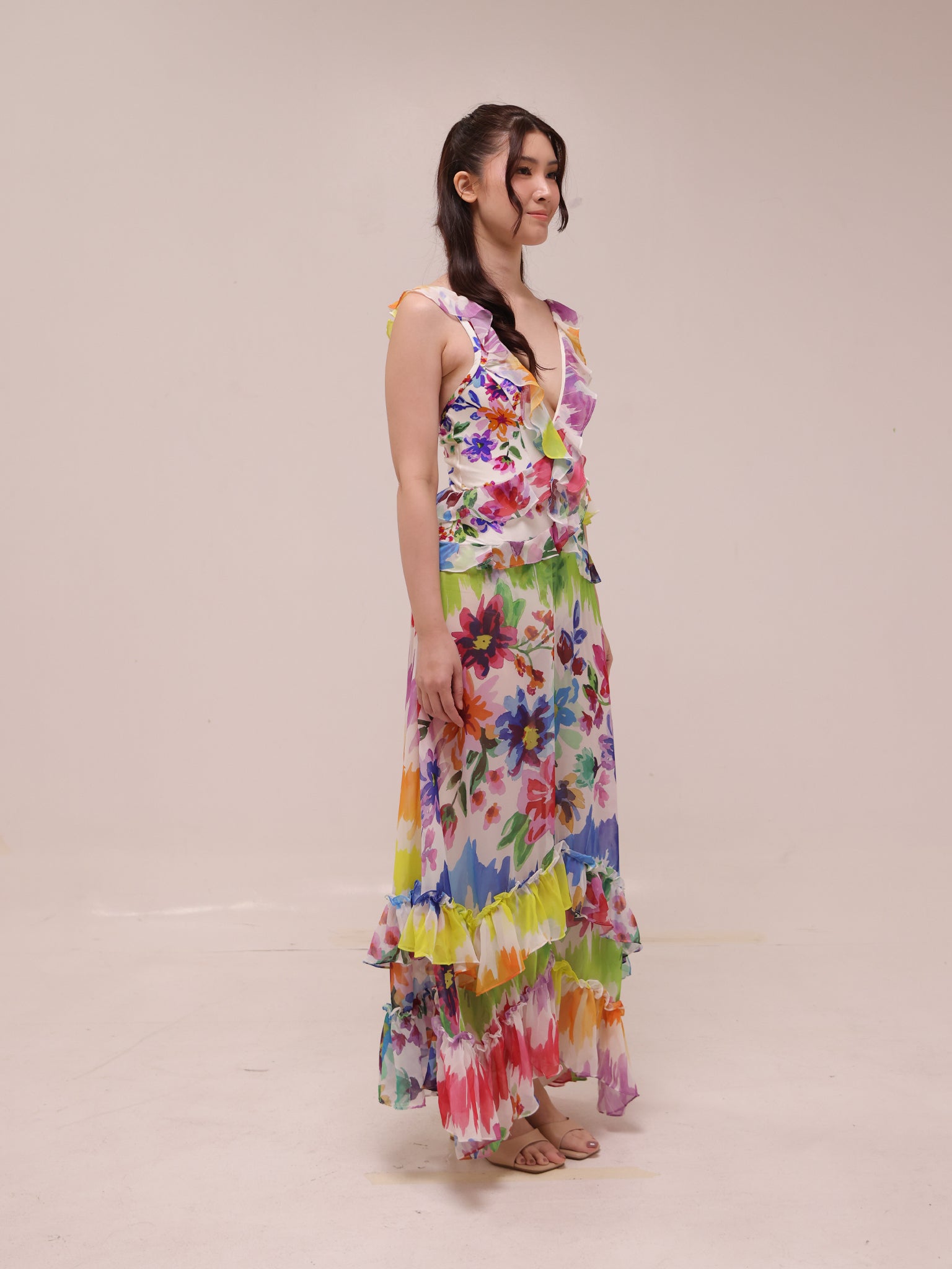 Bloom Ruffle V-Neck Beach Dress