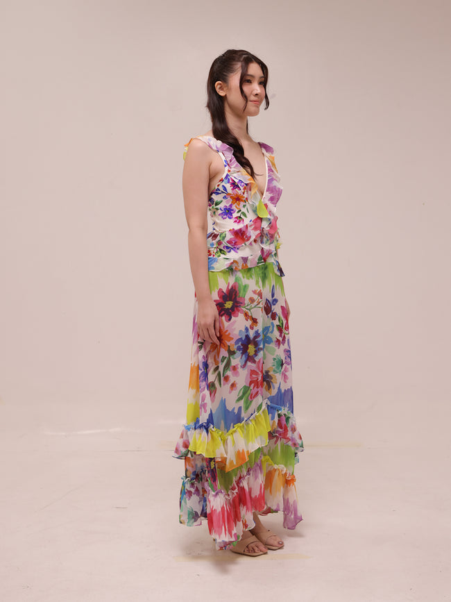 Bloom Ruffle V-Neck Beach Dress