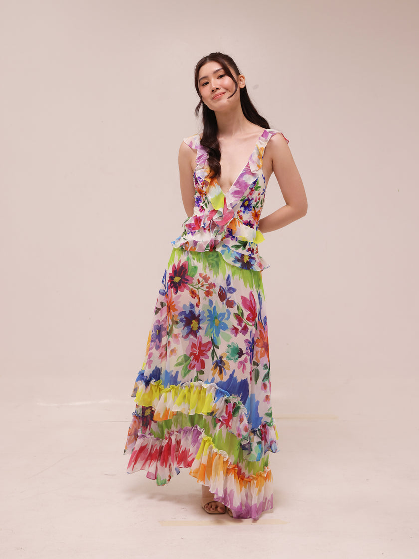 Bloom Ruffle V-Neck Beach Dress
