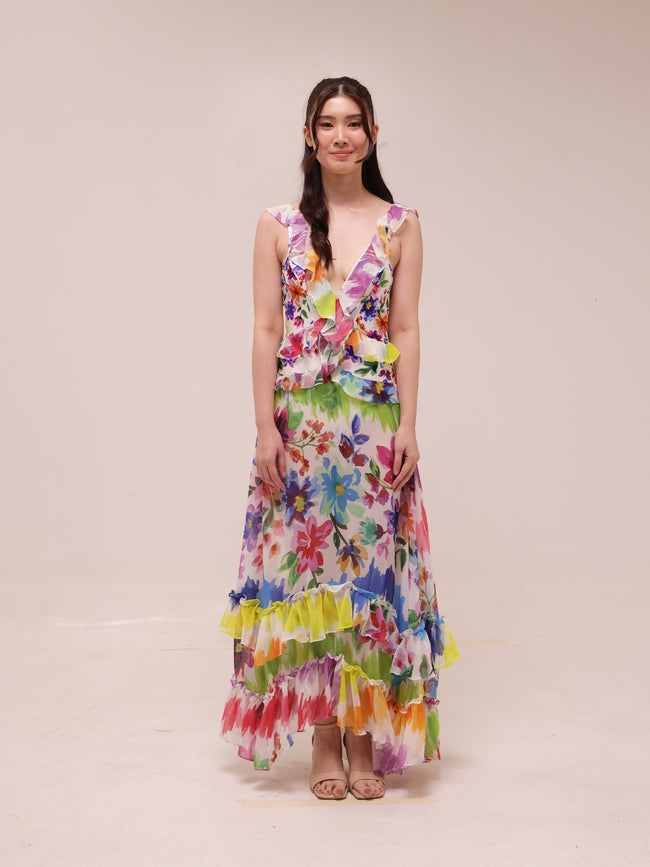 Bloom Ruffle V-Neck Beach Dress