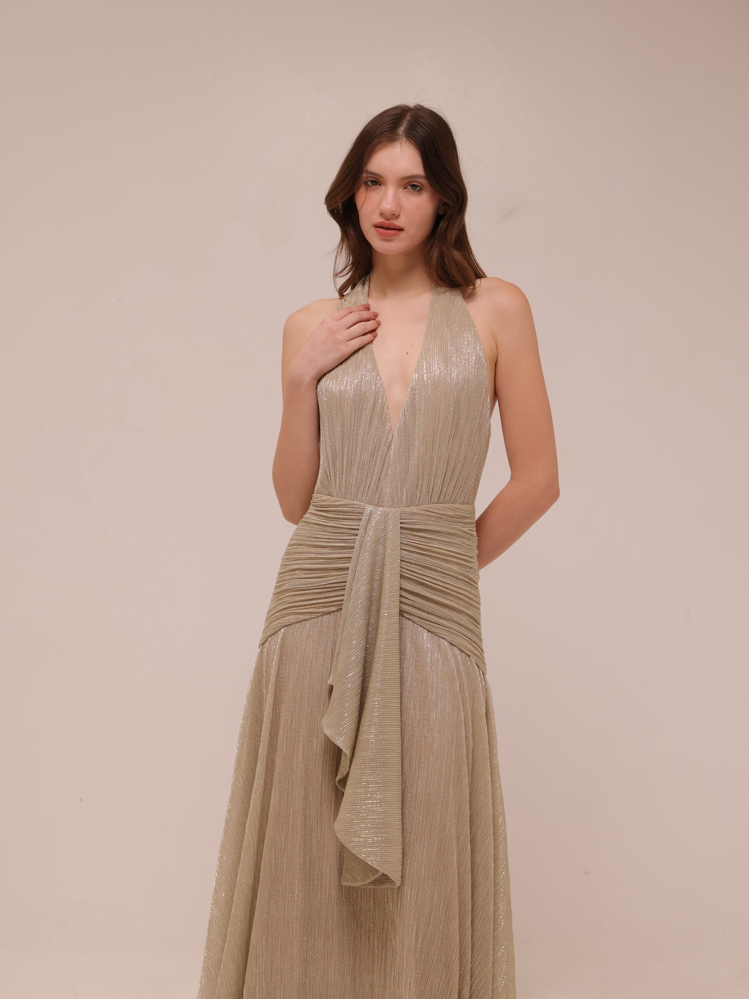 Lurex Draped Maxi Dress