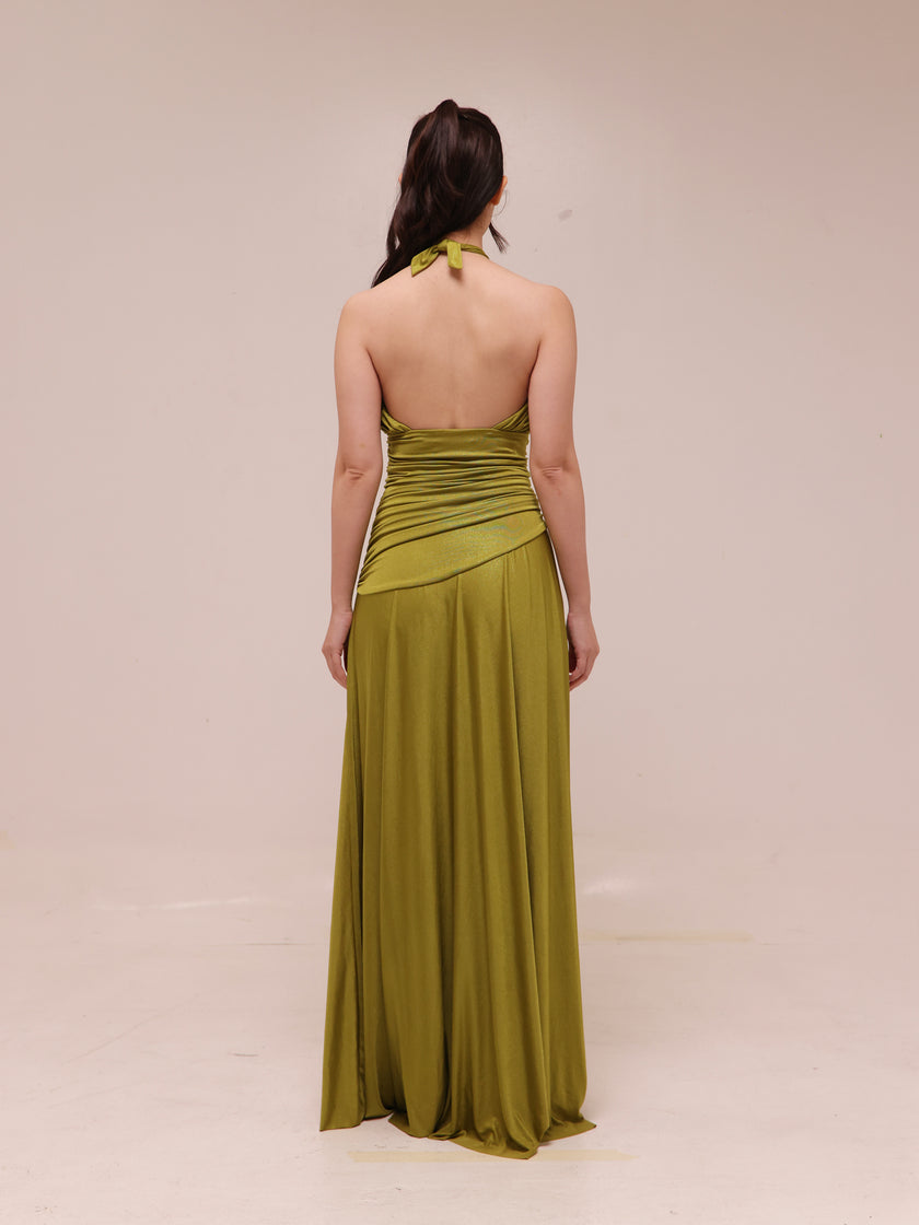 Metallic Jersey Halterneck Maxi Dress