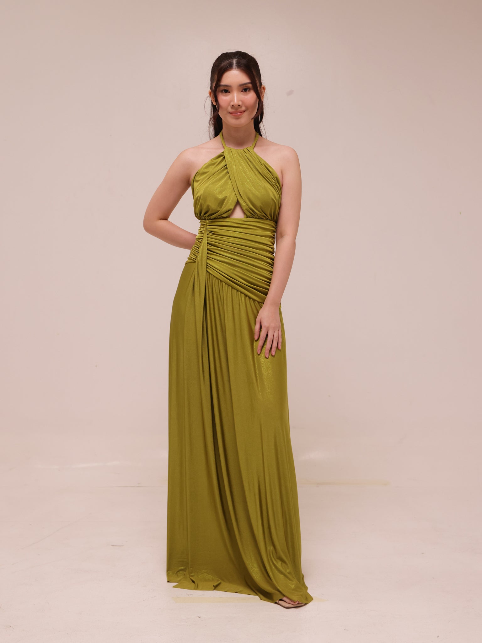 Metallic Jersey Halterneck Maxi Dress