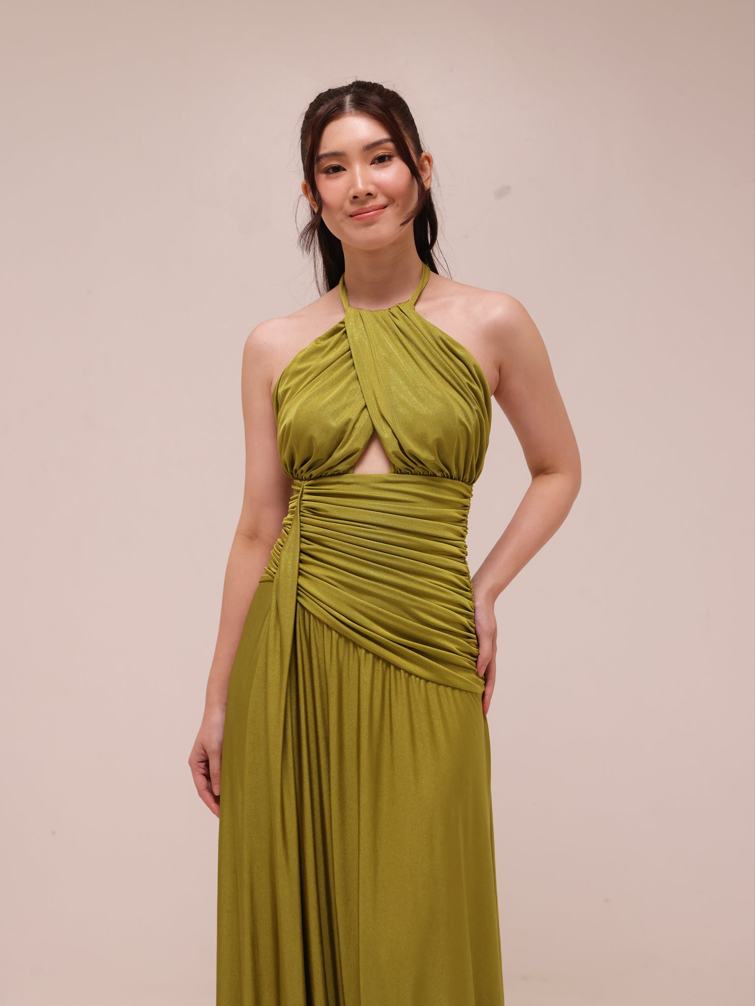Metallic Jersey Halterneck Maxi Dress