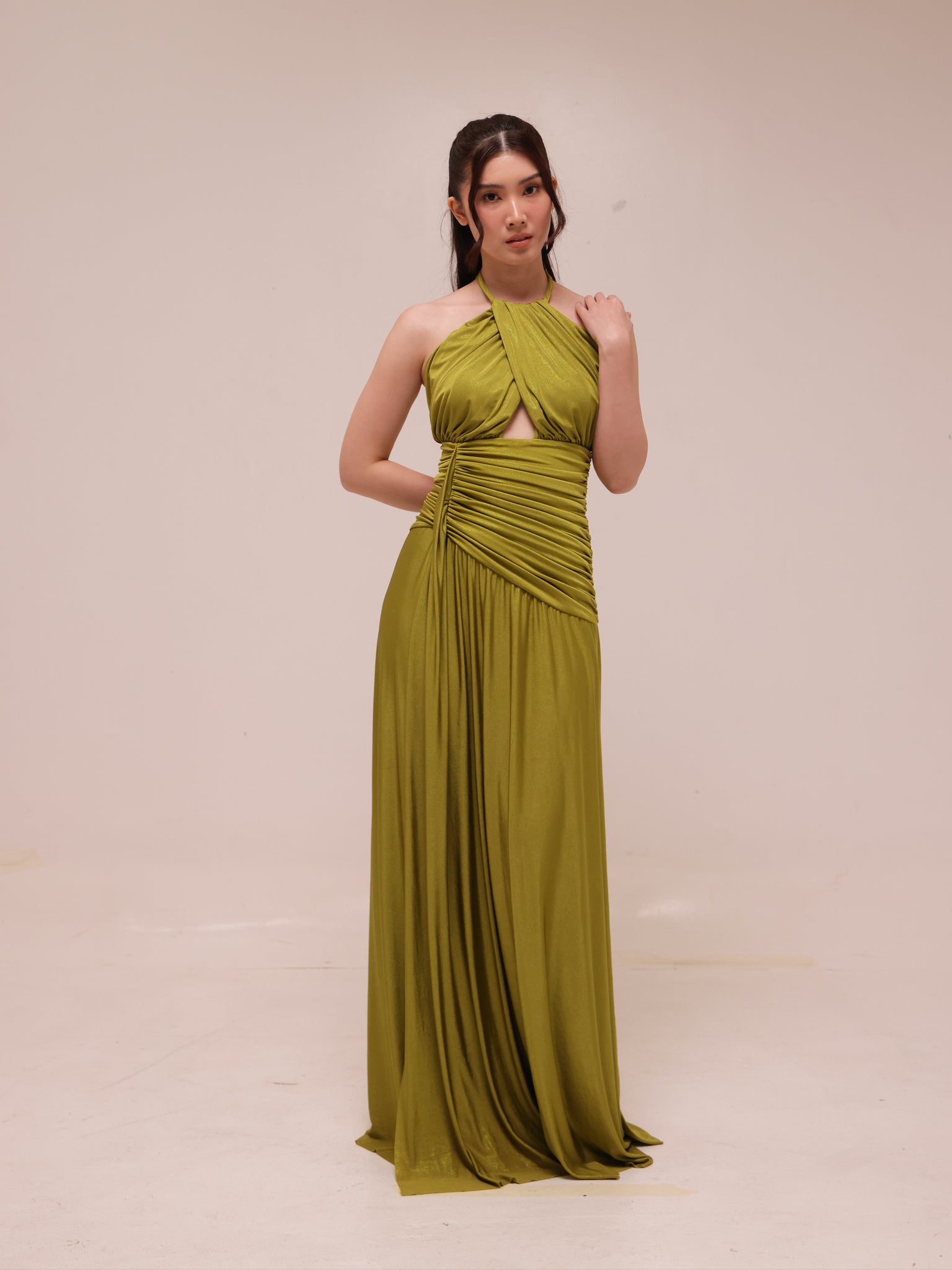 Metallic Jersey Halterneck Maxi Dress