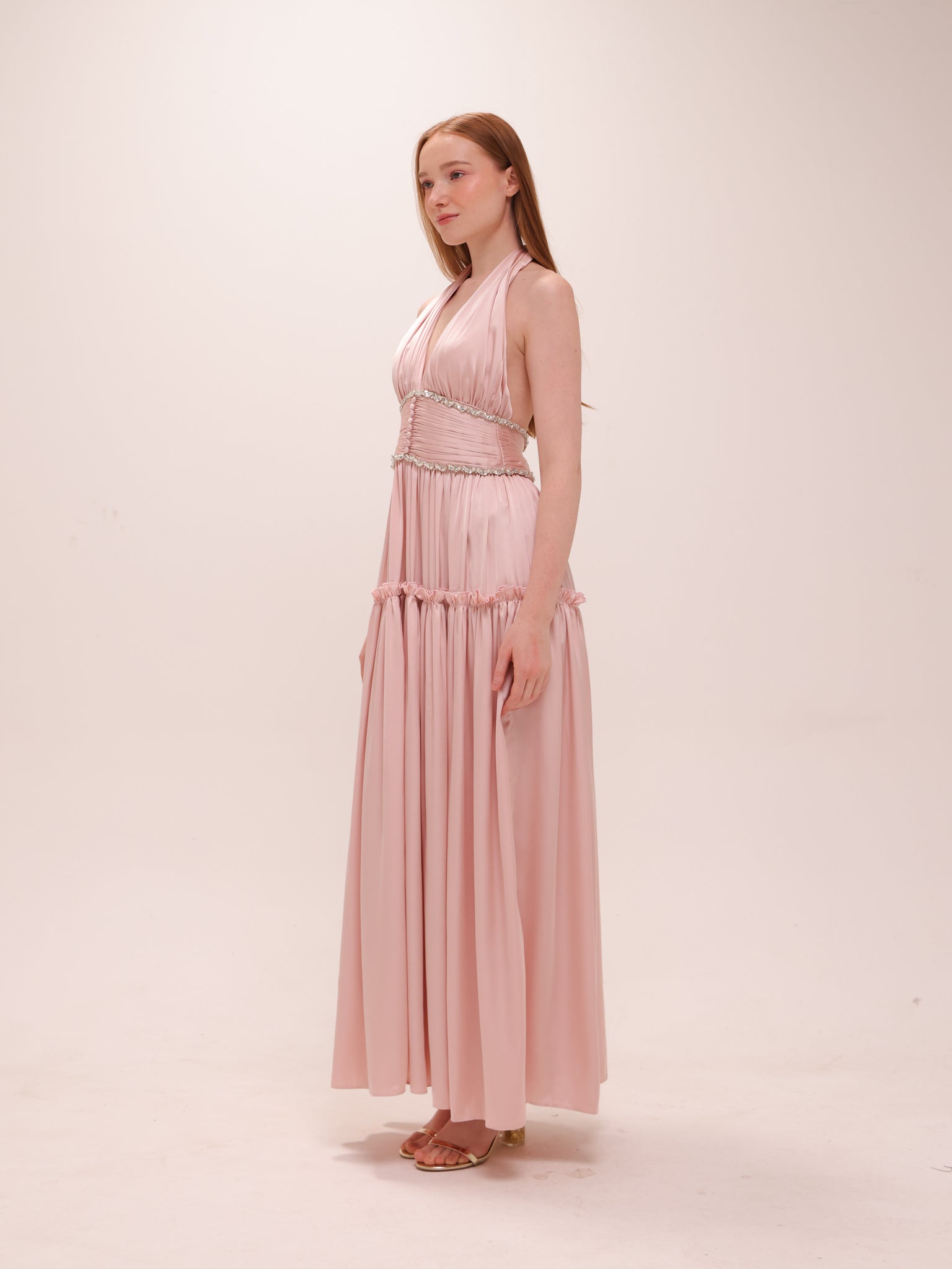 Draped Halter Maxi Dress in Pink