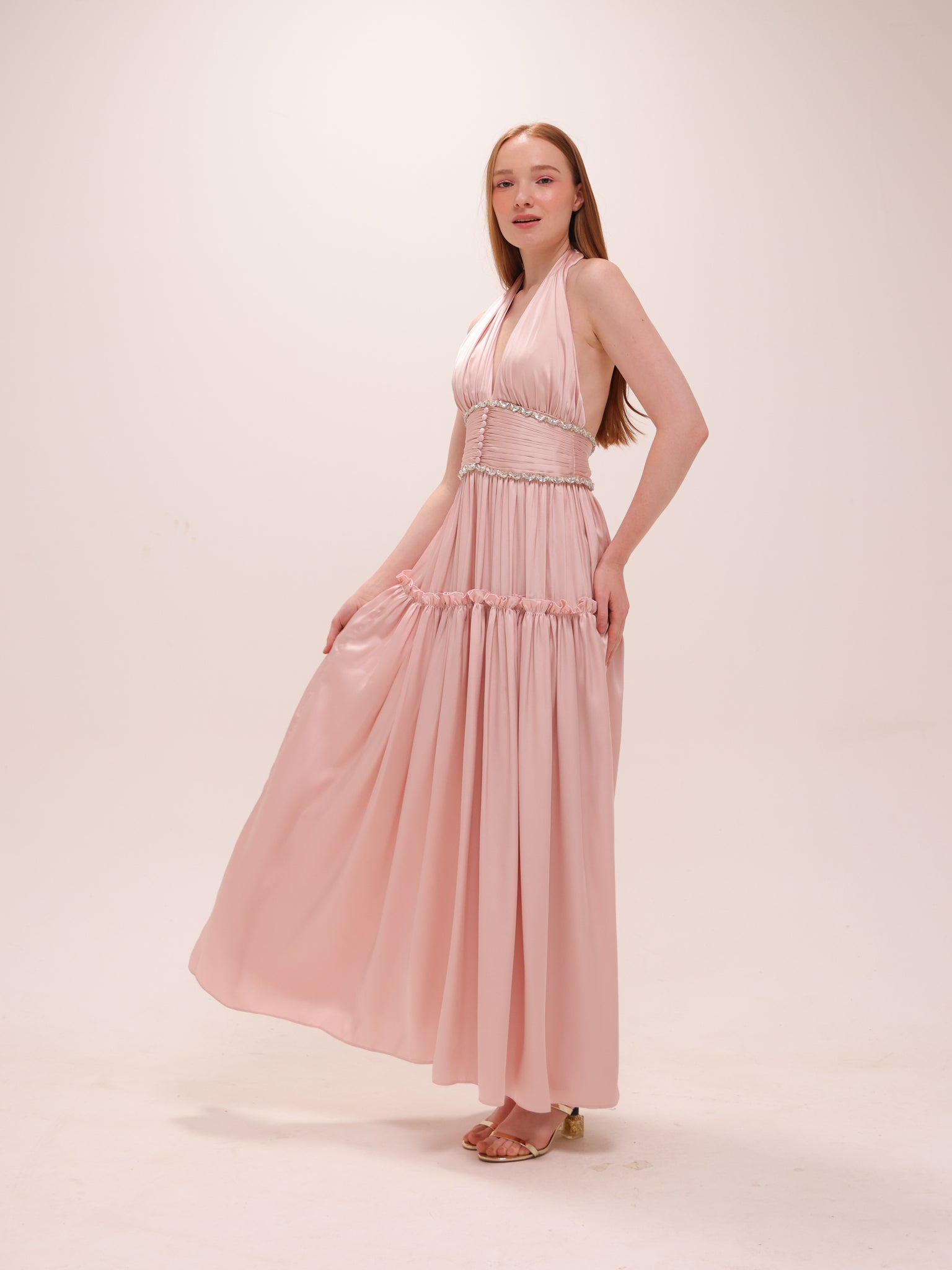 Draped Halter Maxi Dress in Pink