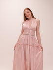 Draped Halter Maxi Dress in Pink