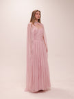 Pleated Chiffon Cape Gown in Pink