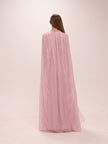 Pleated Chiffon Cape Gown in Pink