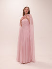 Pleated Chiffon Cape Gown in Pink