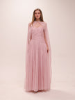 Pleated Chiffon Cape Gown in Pink