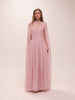 Pleated Chiffon Cape Gown in Pink