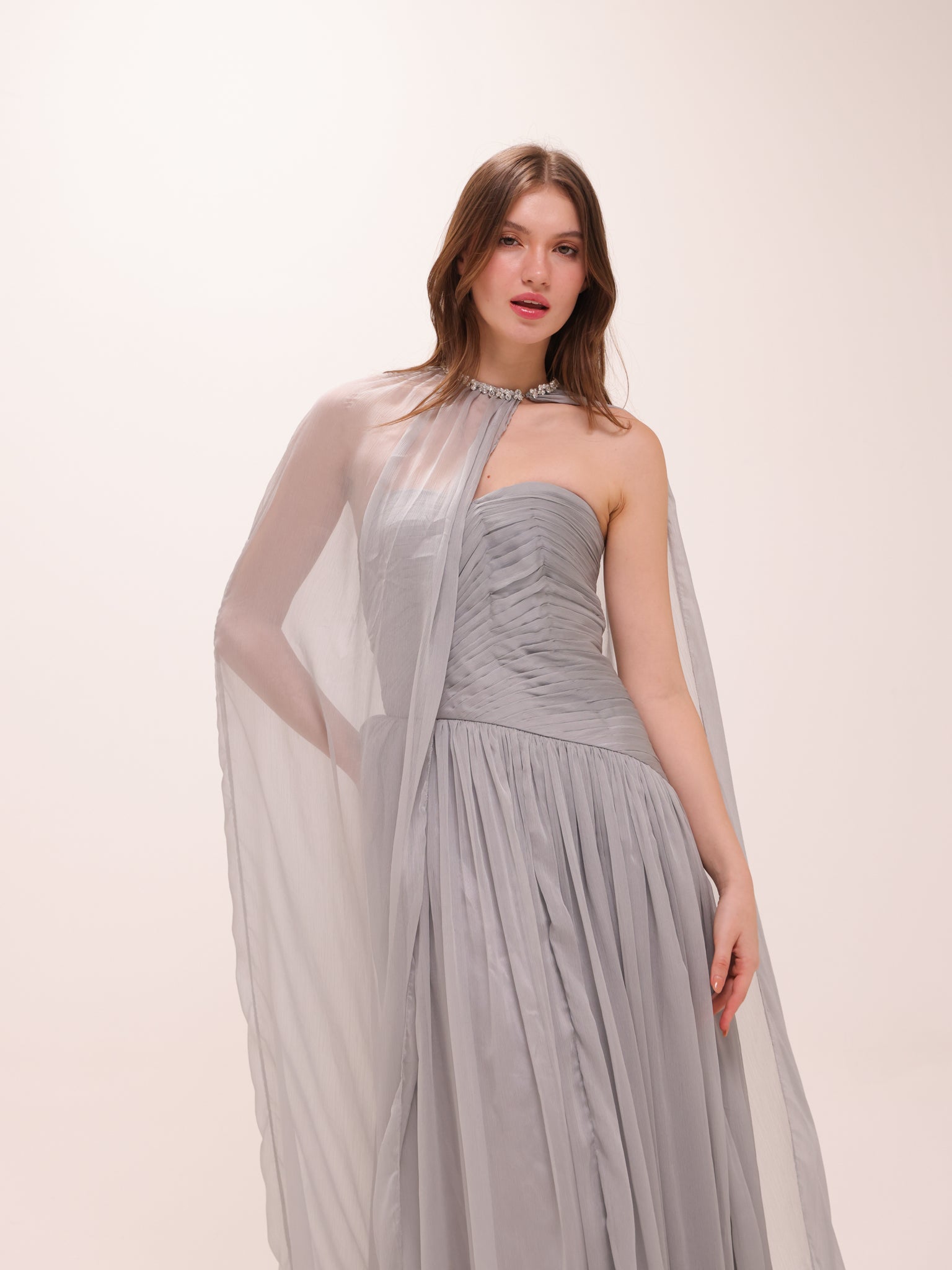 Celestine Draped Cape Gown