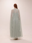Pleated Chiffon Cape Gown in Sage Green