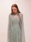 Pleated Chiffon Cape Gown in Sage Green
