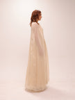Pleated Chiffon Cape Gown in Yellow