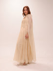 Pleated Chiffon Cape Gown in Yellow