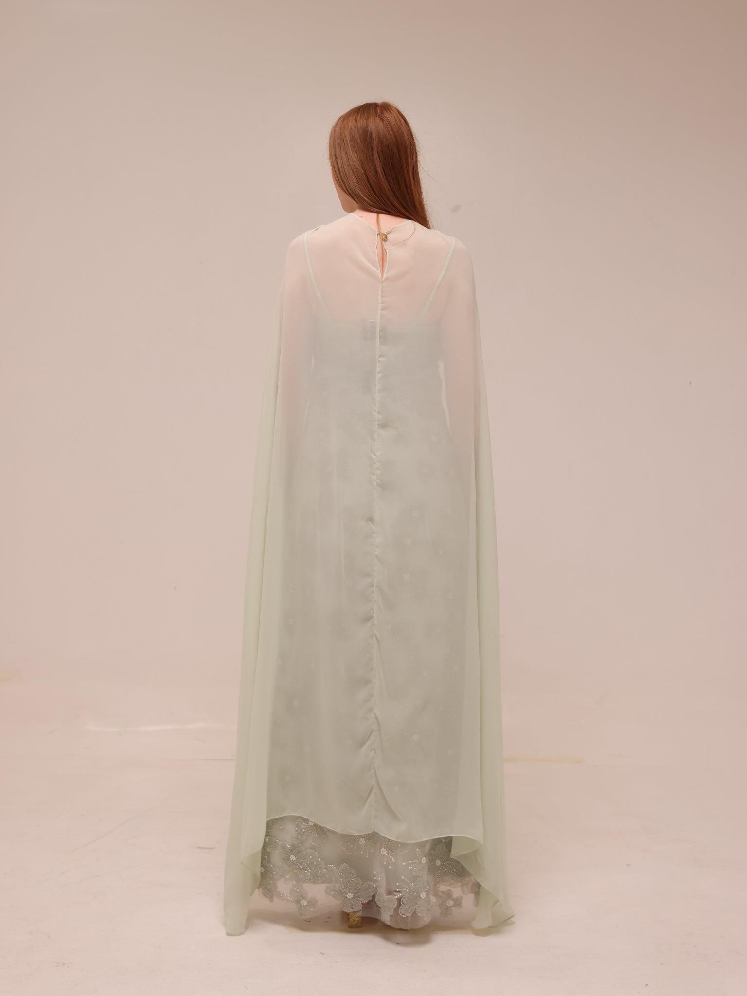 Embellished Floral Cape Gown