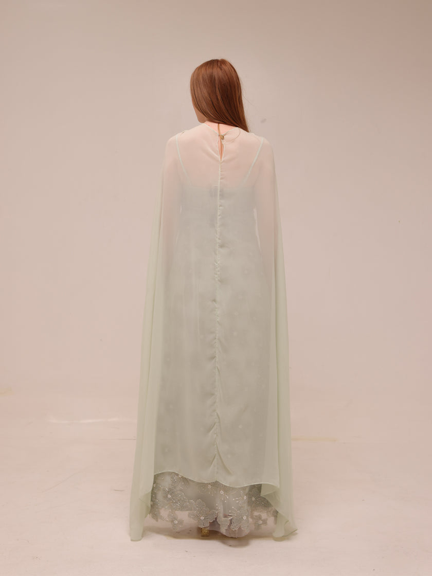 Embellished Floral Cape Gown