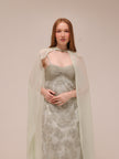 Embellished Floral Cape Gown