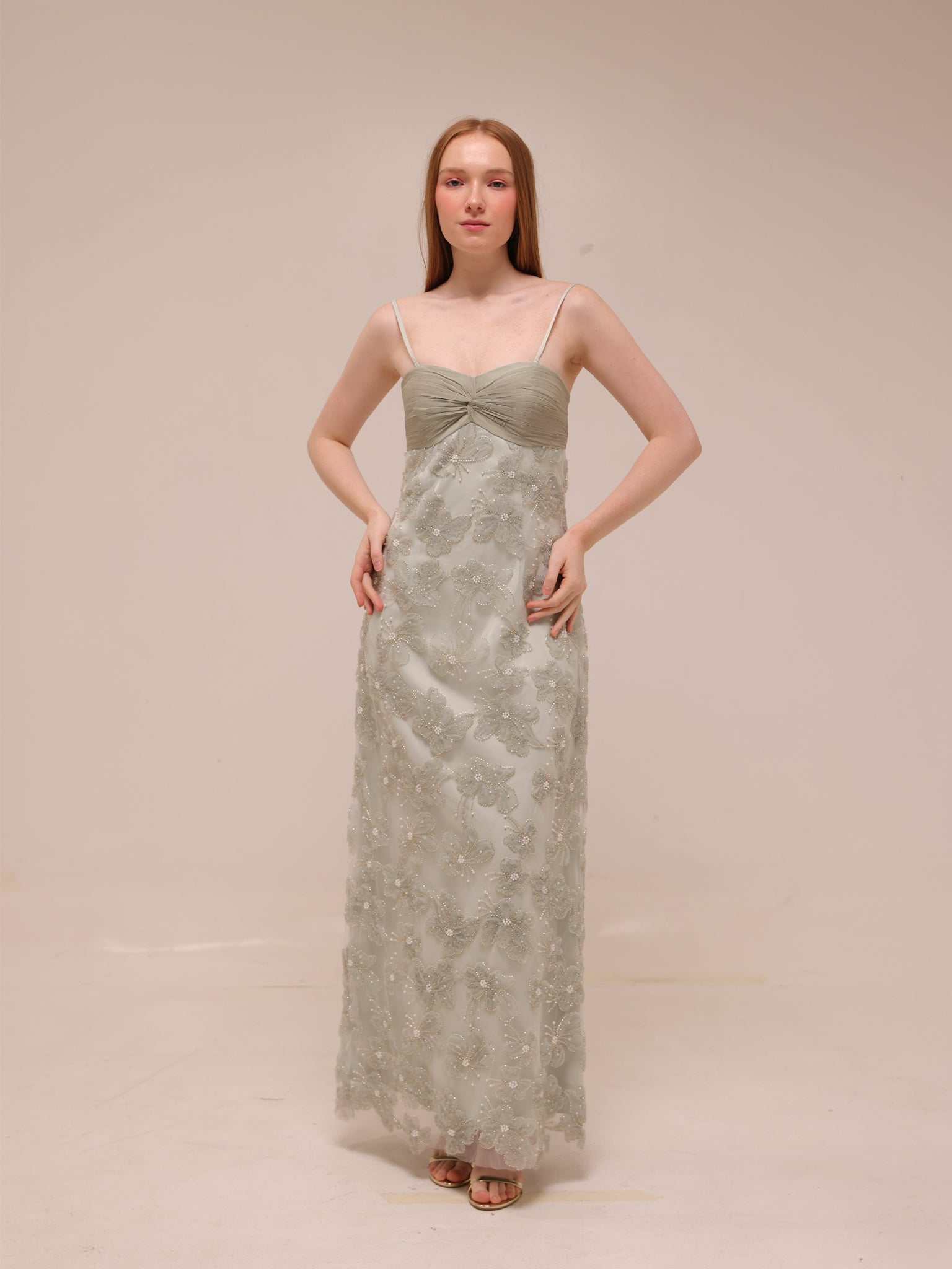 Embellished Floral Cape Gown
