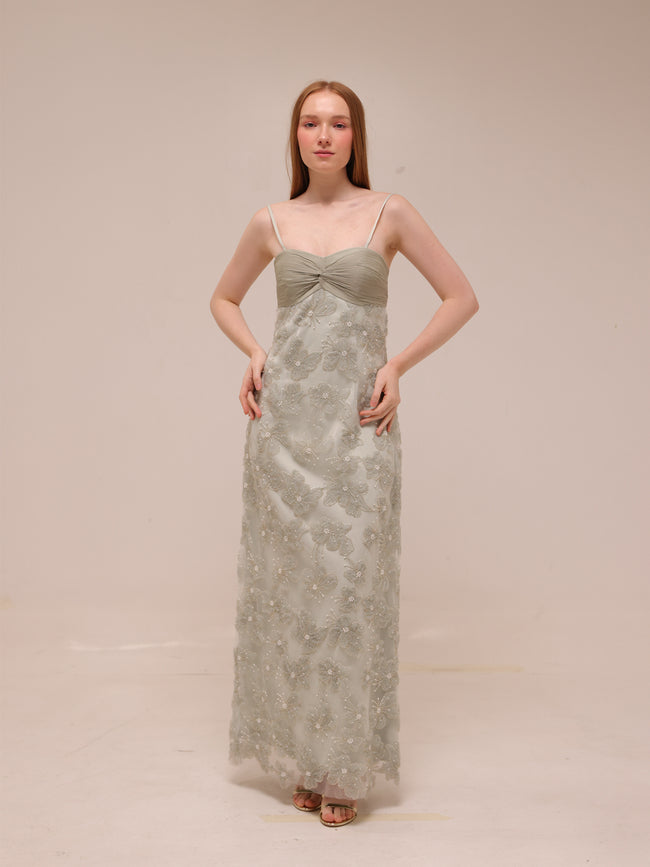 Embellished Floral Cape Gown