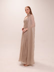 Pleated Chiffon Cape Gown in Gray