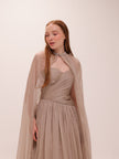 Pleated Chiffon Cape Gown in Gray