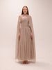 Pleated Chiffon Cape Gown in Gray