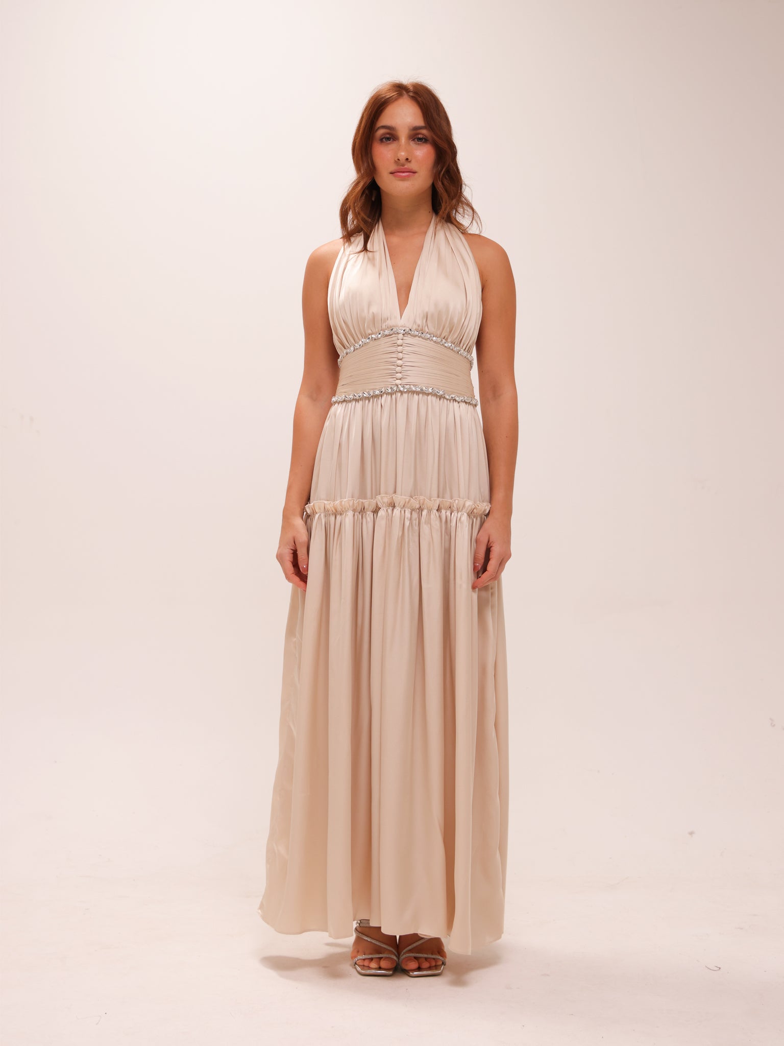 Draped Halter Maxi Dress in Ivory
