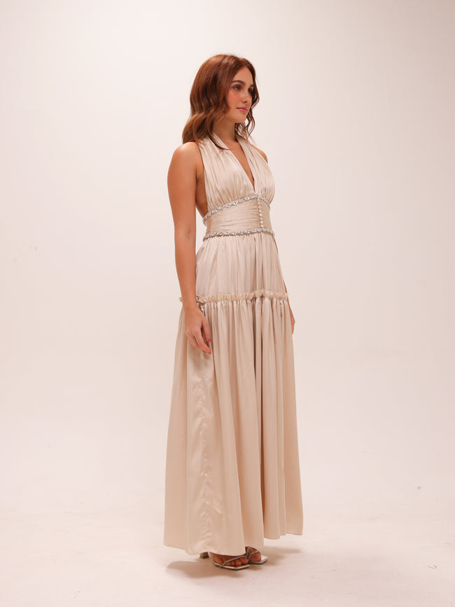 Draped Halter Maxi Dress in Ivory