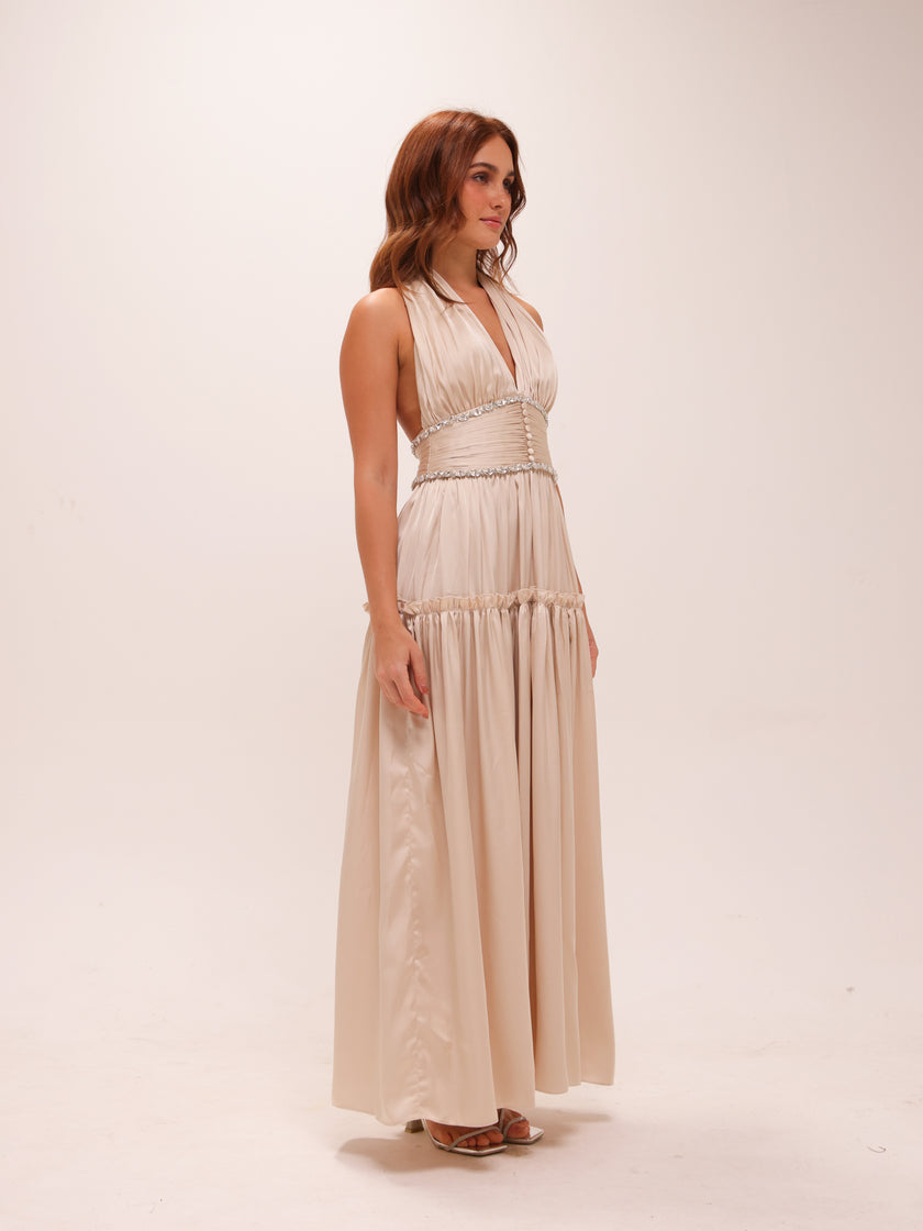 Draped Halter Maxi Dress in Ivory