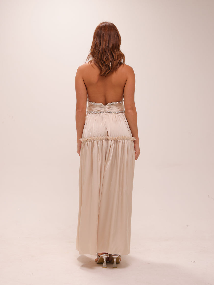 Draped Halter Maxi Dress in Ivory