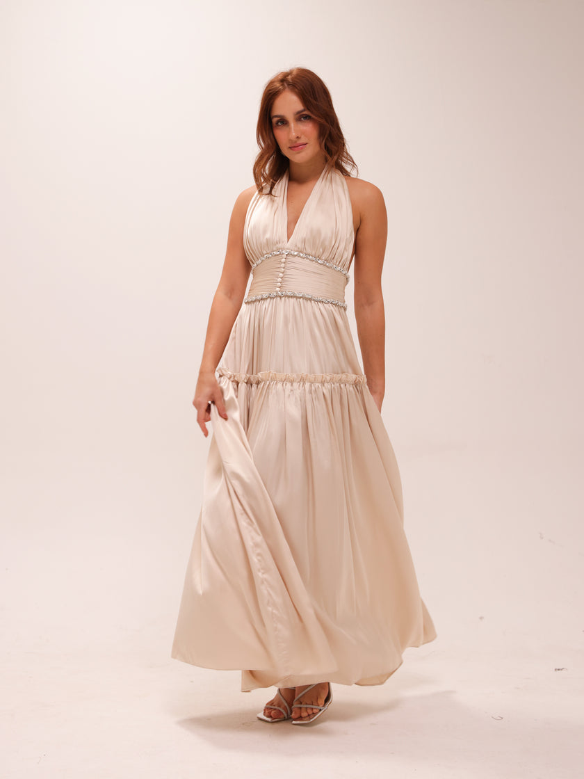 Draped Halter Maxi Dress in Ivory