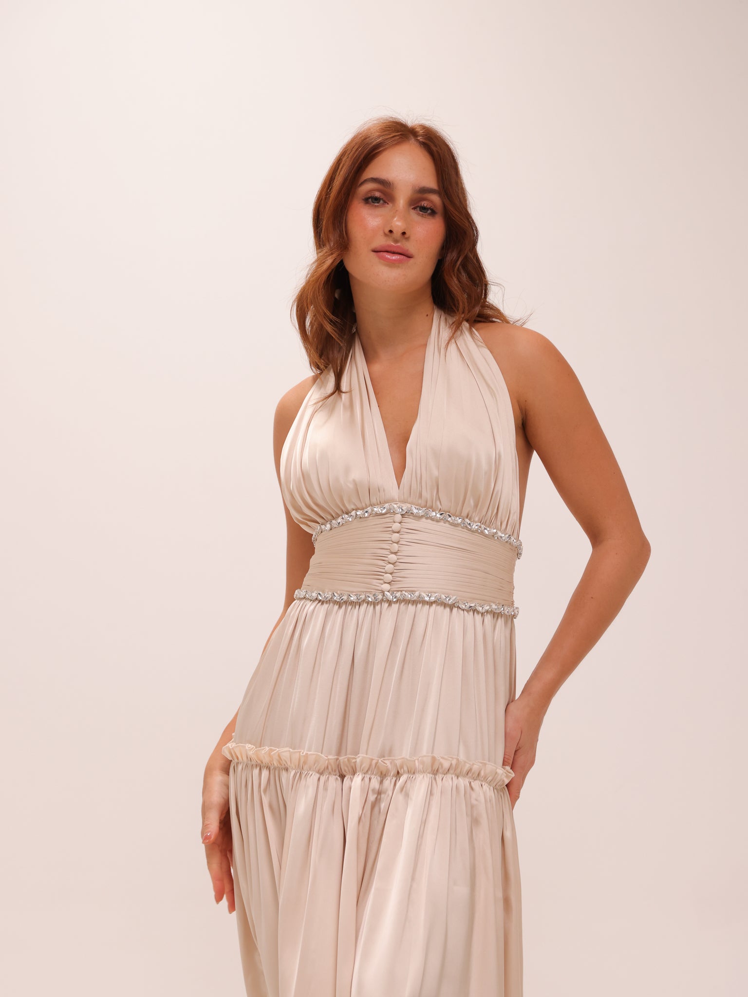 Draped Halter Maxi Dress in Ivory