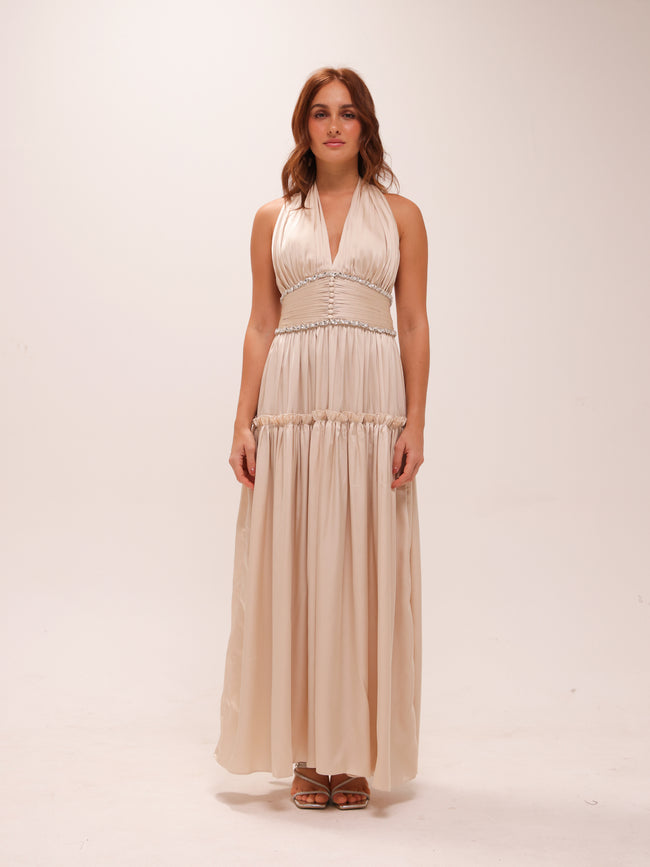 Draped Halter Maxi Dress in Ivory
