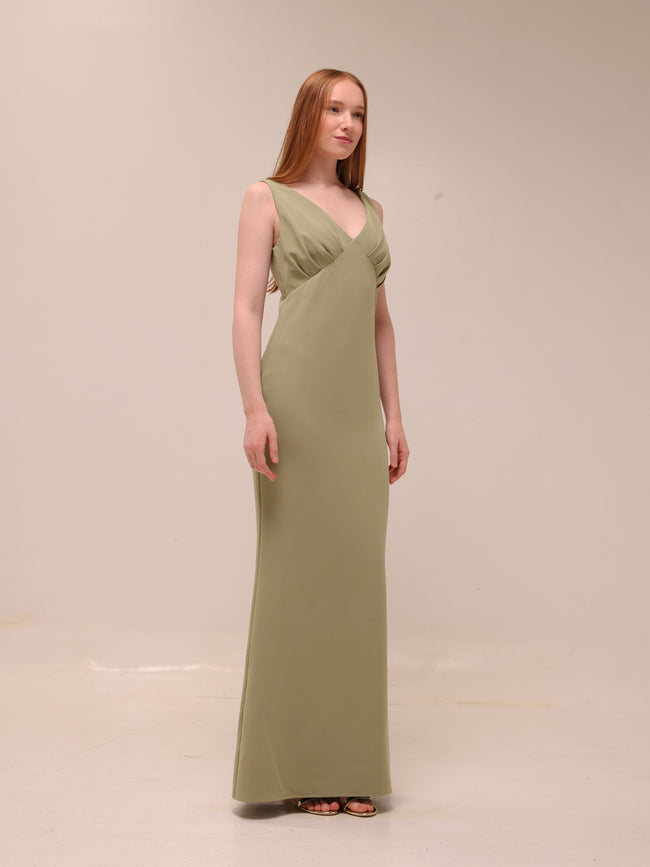 Esmee V-Neck Crepe Maxi Bridesmaid Dress