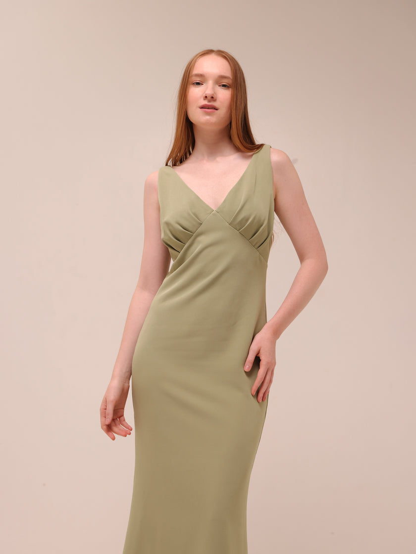 Esmee V-Neck Crepe Maxi Bridesmaid Dress