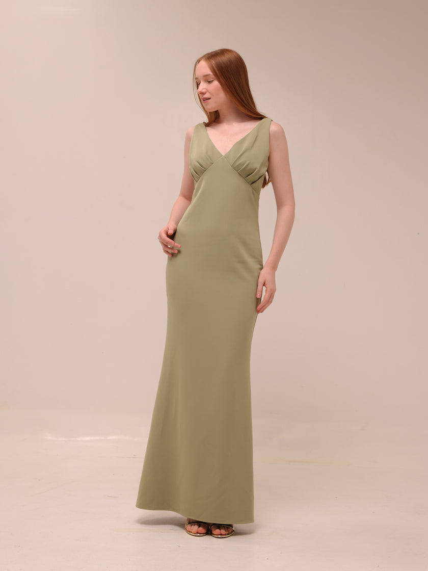 Esmee V-Neck Crepe Maxi Bridesmaid Dress