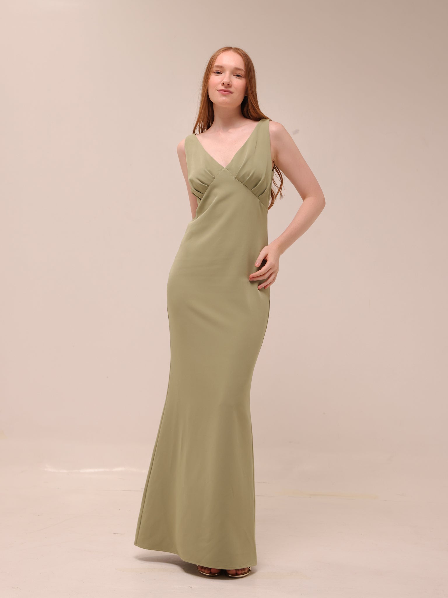 Esmee V-Neck Crepe Maxi Bridesmaid Dress