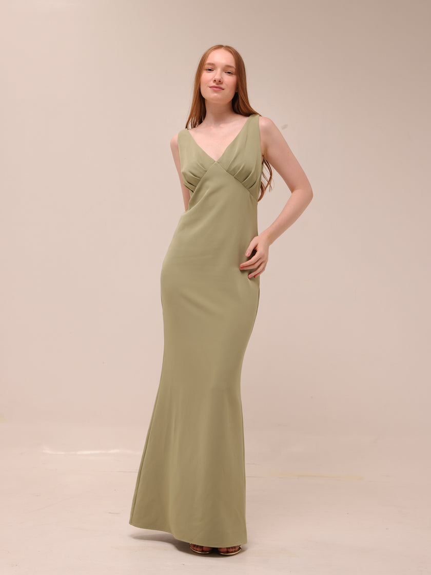 Esmee V-Neck Crepe Maxi Bridesmaid Dress