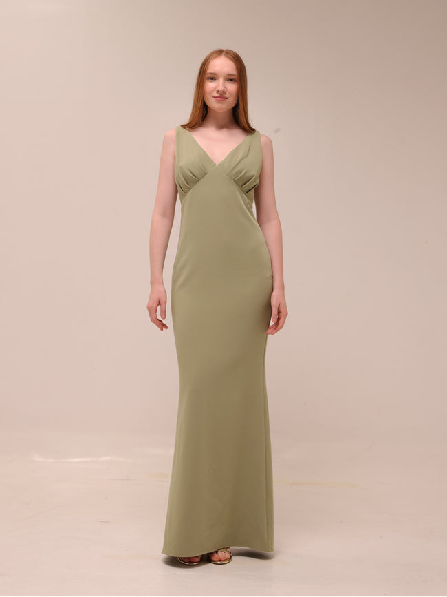 Esmee V-Neck Crepe Maxi Bridesmaid Dress