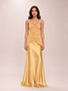 Mustard Ruched Detail Satin Maxi Slip Dress