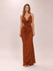 Burnt Orange Chiffon Drape Cut Out Midaxi Dress