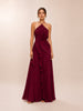 Burgundy Pleated Frill Halterneck Maxi Dress