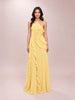 Lemon Pleated Frill Halter Neck Maxi Dress